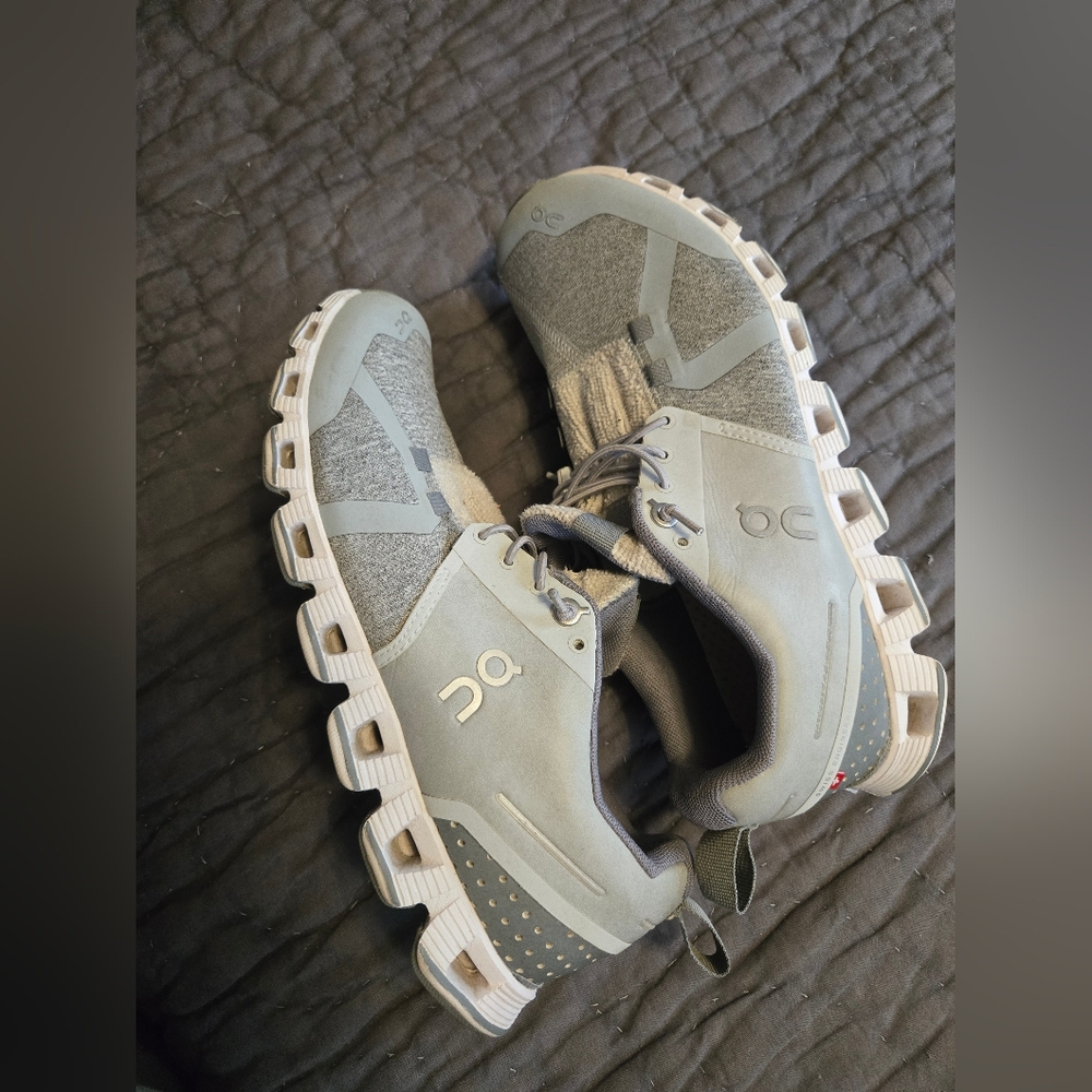 On Running Gray and White Sneakers